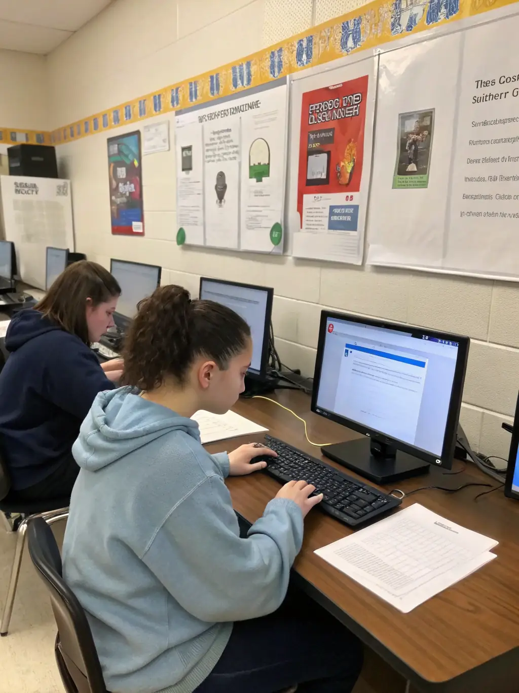 A classroom with students using computers, highlighting the importance of reliable IT in educational settings.