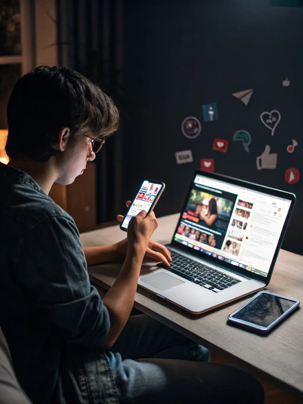 A person posting content on various social media platforms, engaging with followers and building brand awareness.